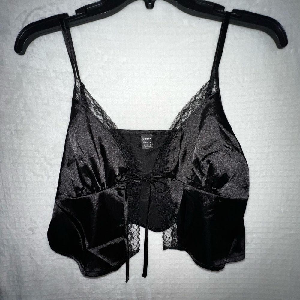 SHEIN Black Satin Lace Tank Top